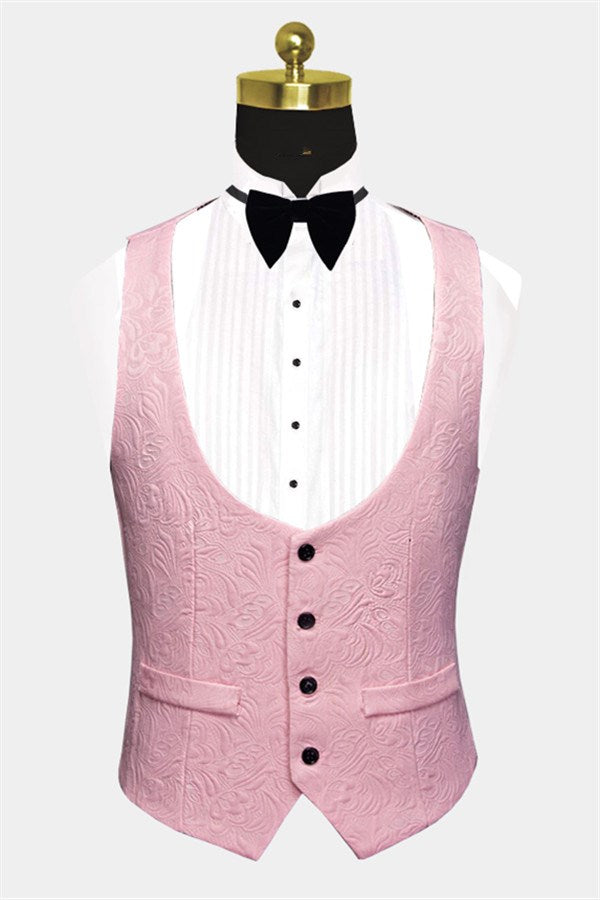 Newest Pink Jacquard 3 Piece Shawl Lapel Men Suits Secondary image