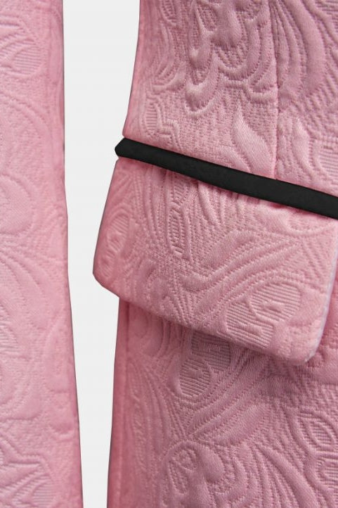 Newest Pink Jacquard 3 Piece Shawl Lapel Men Suits