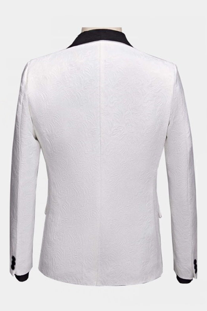 Bespoke White Jacquard 3 Piece Shawl Lapel Men Suits