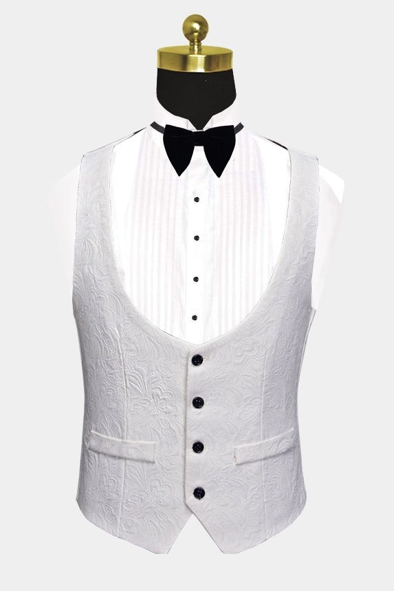 Bespoke White Jacquard 3 Piece Shawl Lapel Men Suits