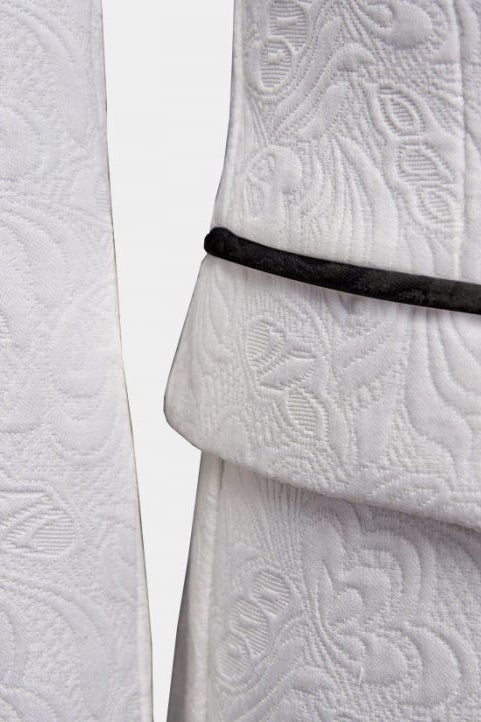 Bespoke White Jacquard 3 Piece Shawl Lapel Men Suits