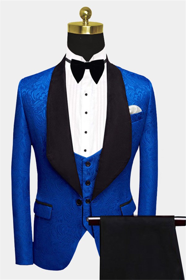 3 Piece Royal Blue Jacquard Shawl Lapel Men Suits Main image
