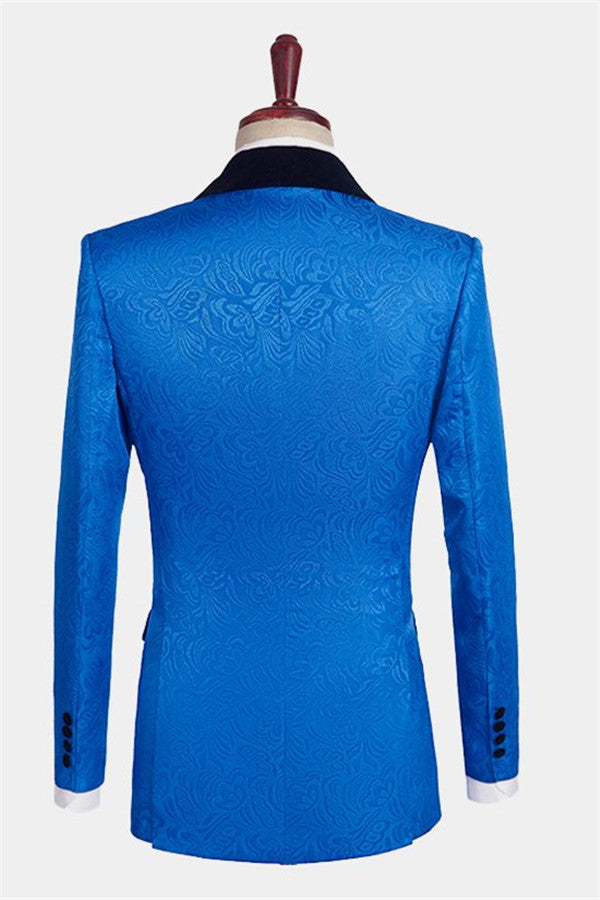 3 Piece Royal Blue Jacquard Shawl Lapel Men Suits