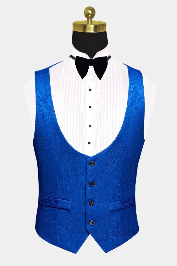 3 Piece Royal Blue Jacquard Shawl Lapel Men Suits