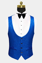 3 Piece Royal Blue Jacquard Shawl Lapel Men Suits