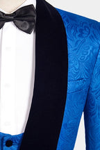 3 Piece Royal Blue Jacquard Shawl Lapel Men Suits