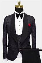 Classic Black Jacquard Shawl Lapel 3 Piece Men Suits