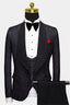 Classic Black Jacquard Shawl Lapel 3 Piece Men Suits
