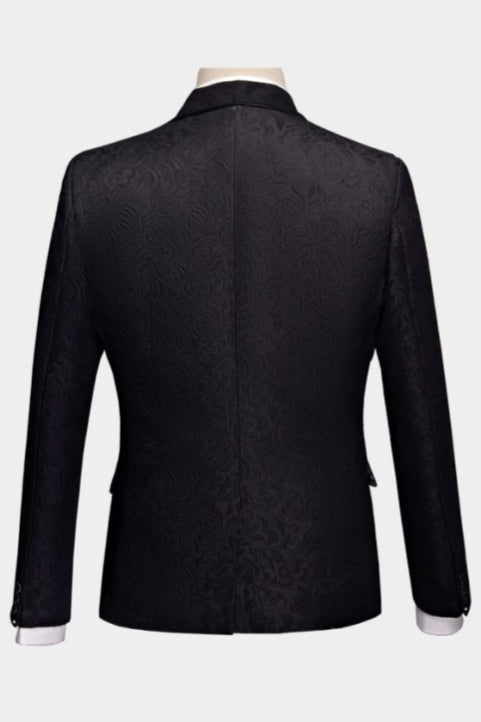 Classic Black Jacquard Shawl Lapel 3 Piece Men Suits