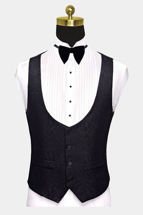 Classic Black Jacquard Shawl Lapel 3 Piece Men Suits