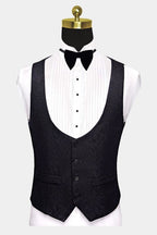 Classic Black Jacquard Shawl Lapel 3 Piece Men Suits