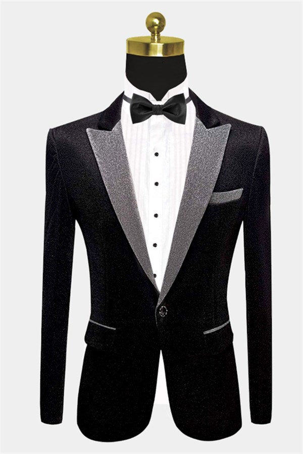 Fashion Black Jacquard Peaked Lapel Men Suits Main image