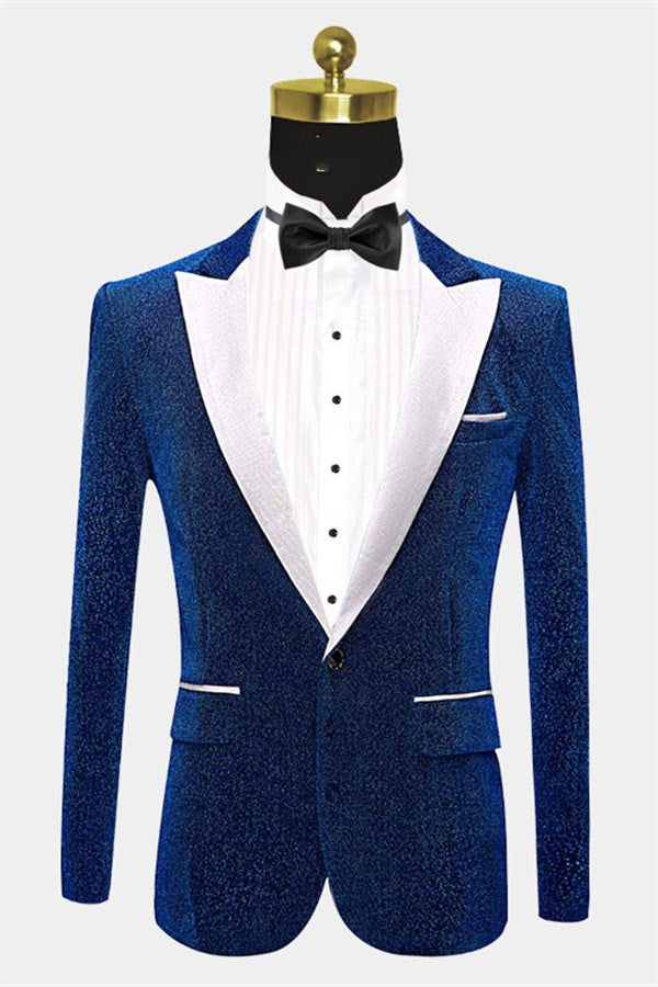 Sparkle Blue One Button Peaked Lapel Men Suits Main image