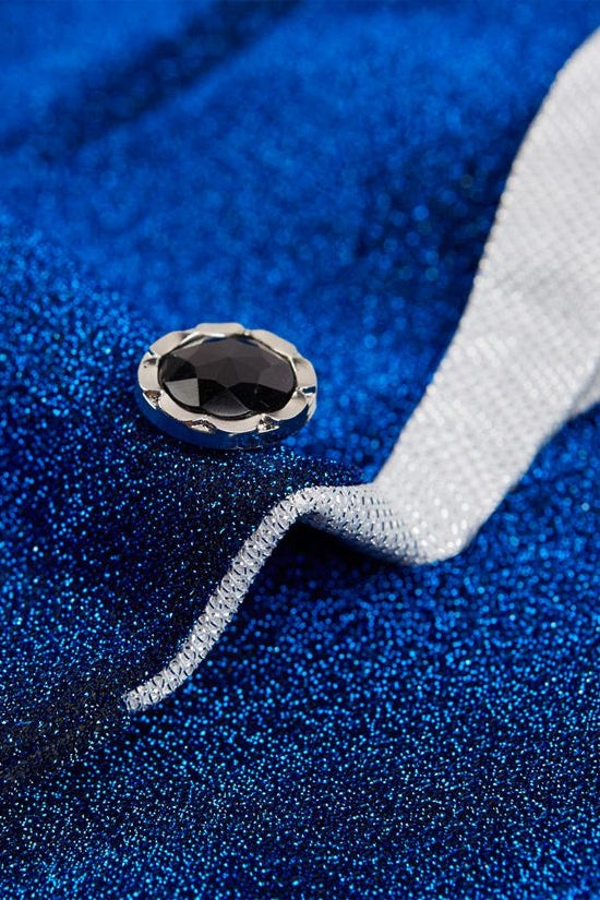 Sparkle Blue One Button Peaked Lapel Men Suits