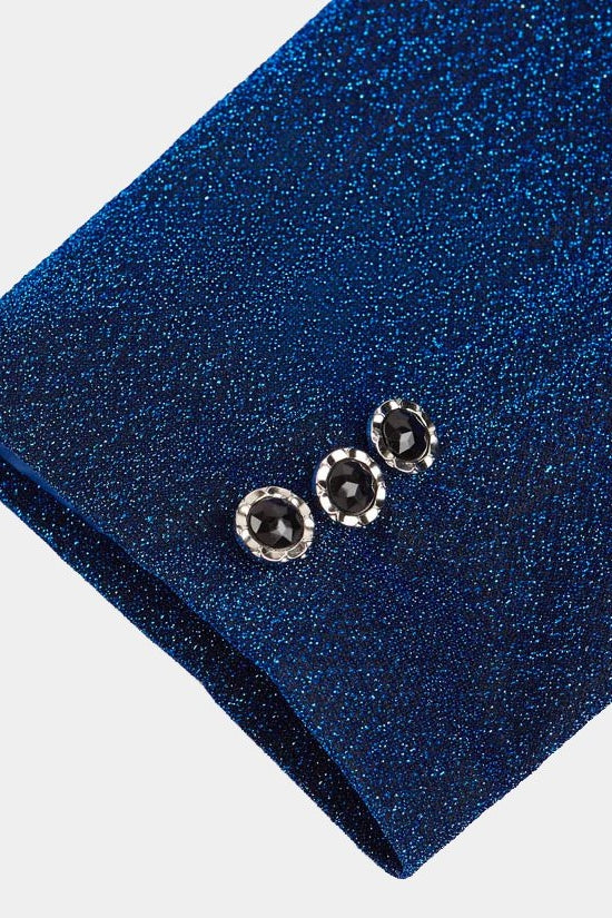Sparkle Blue One Button Peaked Lapel Men Suits