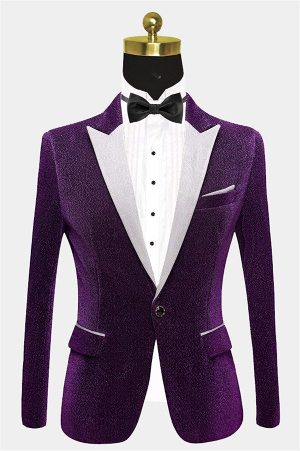 Sparkle Purple Sequins One Button Peaked Lapel Men Suits Main image