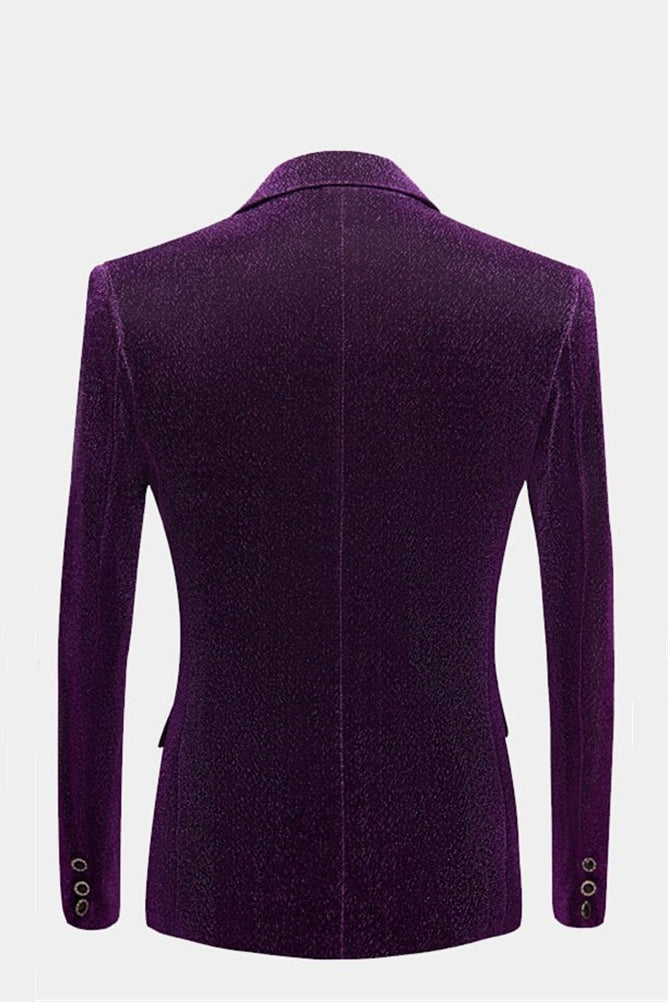 Sparkle Purple Sequins One Button Peaked Lapel Men Suits