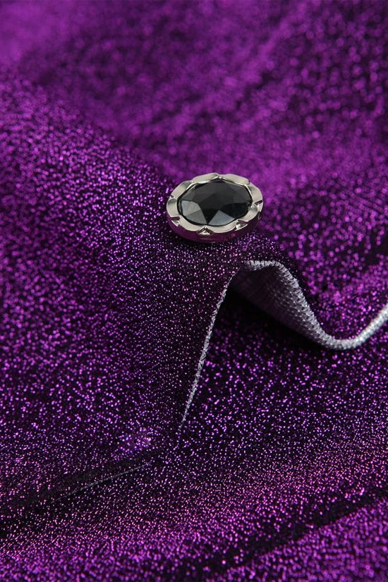 Sparkle Purple Sequins One Button Peaked Lapel Men Suits