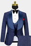 Navy Blue Jacquard Shawl Lapel 3 Piece Men Suits