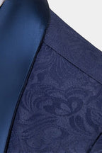 Navy Blue Jacquard Shawl Lapel 3 Piece Men Suits