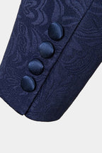 Navy Blue Jacquard Shawl Lapel 3 Piece Men Suits