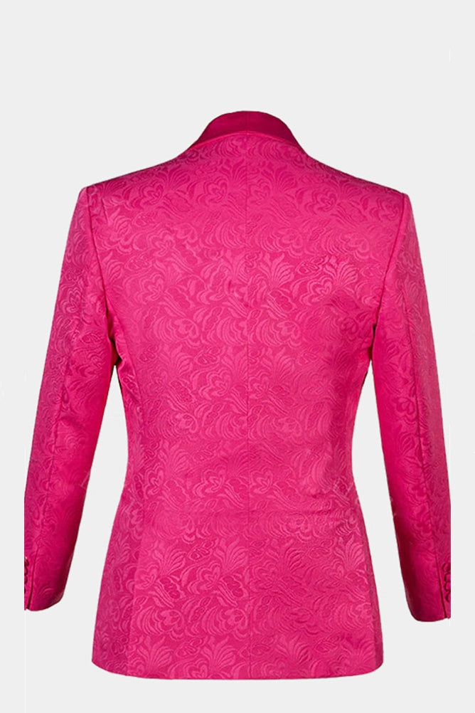 Hot Pink Jacquard Shawl Lapel 3 Piece Men Suits Secondary image
