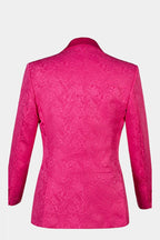 Hot Pink Jacquard Shawl Lapel 3 Piece Men Suits