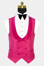 Hot Pink Jacquard Shawl Lapel 3 Piece Men Suits