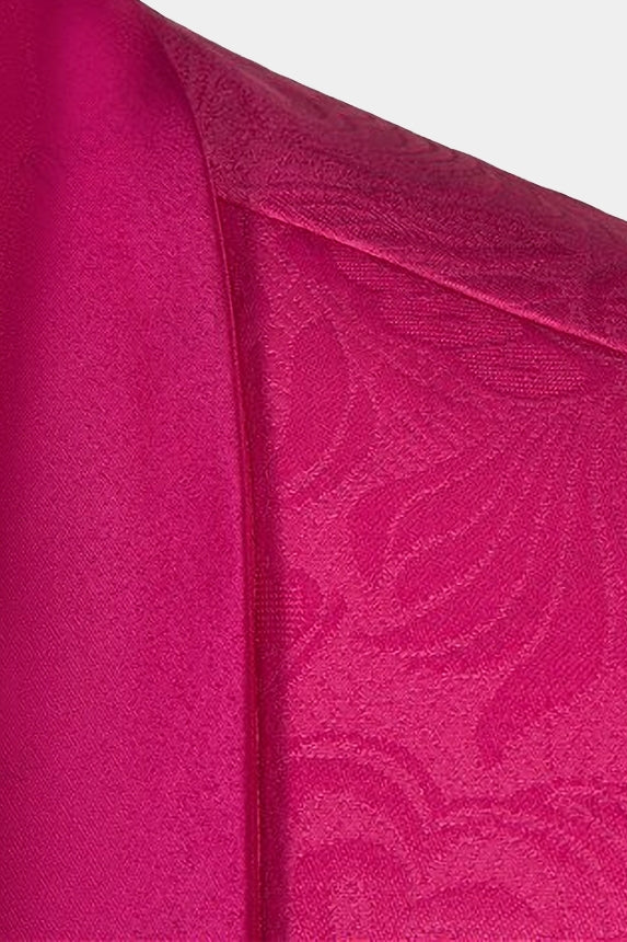 Hot Pink Jacquard Shawl Lapel 3 Piece Men Suits