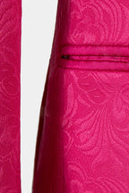 Hot Pink Jacquard Shawl Lapel 3 Piece Men Suits
