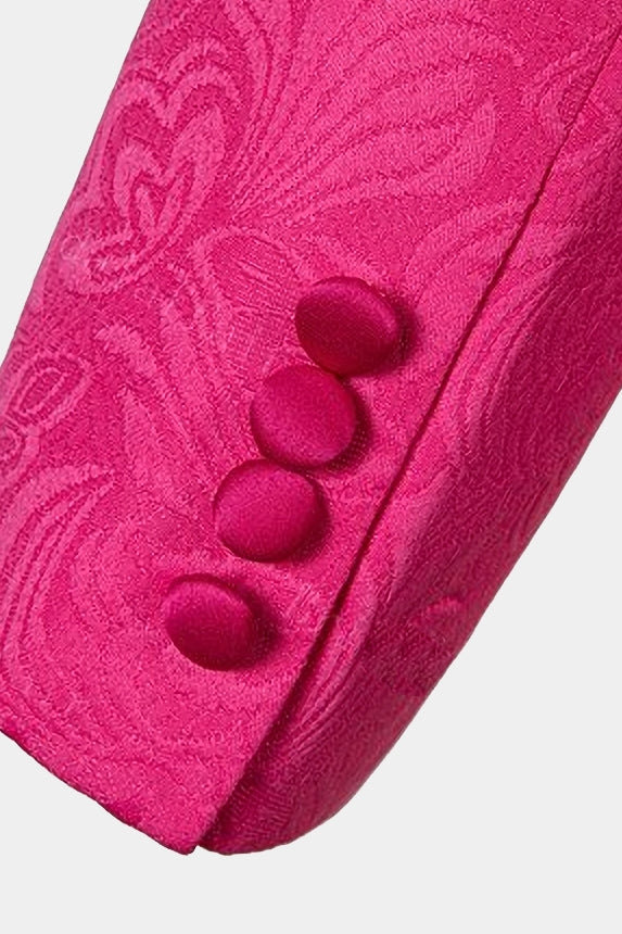 Hot Pink Jacquard Shawl Lapel 3 Piece Men Suits