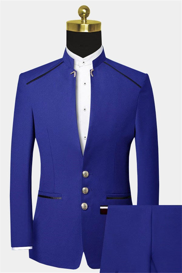 Chic Royal Blue Stand Collar Men Suits Main image