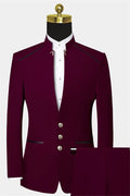 Charming Burgundy Stand Collar Men Suits