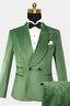 Green Velvet Double Breasted Shawl Lapel Men Suits