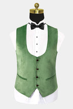 Green Velvet Double Breasted Shawl Lapel Men Suits