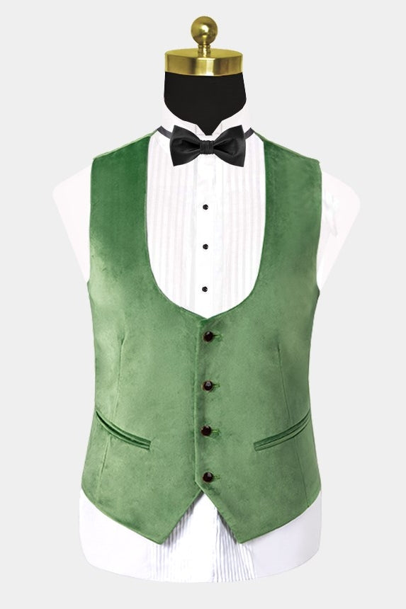Green Velvet Double Breasted Shawl Lapel Men Suits