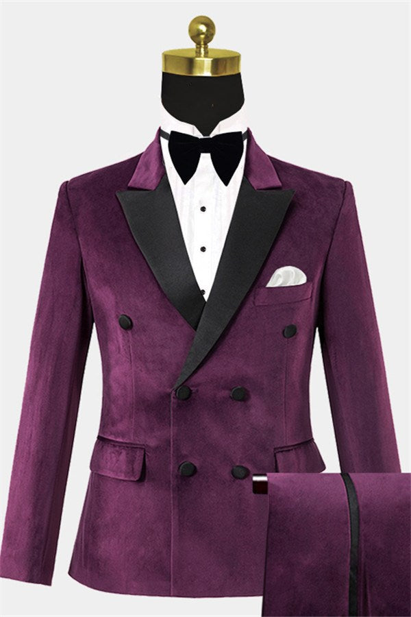 Eggplant Purple Velvet Peaked Lapel Double Breasted Men Suits Main image