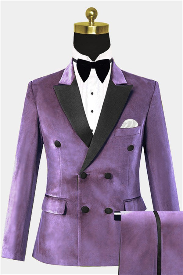 Lavender Purple Velvet Peaked Lapel Double Breasted Men Suits Main image
