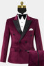 Wine Red Velvet Peaked Lapel Double Breasted Men Suits