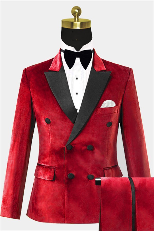 Red Velvet Peaked Lapel Double Breasted Men Suits Main image