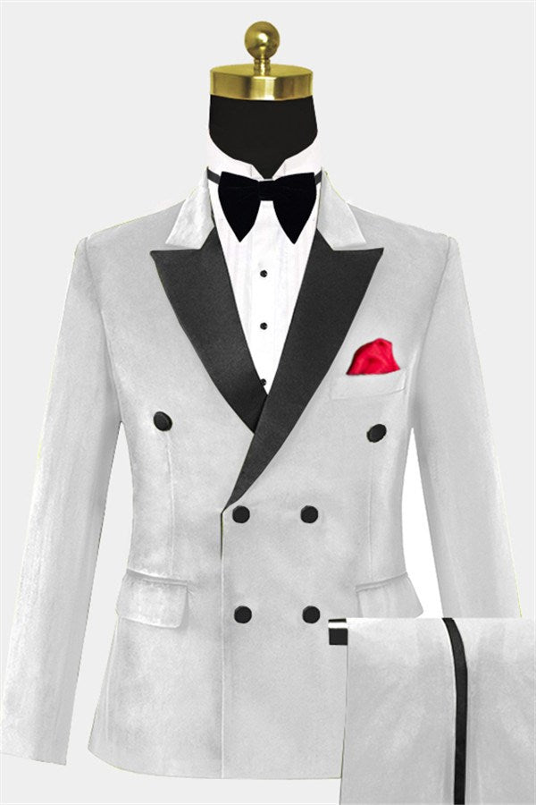 White Velvet Peaked Lapel Double Breasted Men Suits Main image