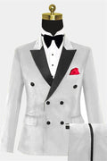 White Velvet Peaked Lapel Double Breasted Men Suits