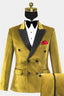 Gold Velvet Peaked Lapel Double Breasted Men Suits