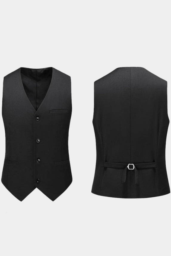 Black Notched Lapel Men Suits With Waistcoat