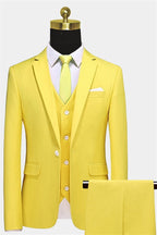 Yellow Notched Lapel Men Suits With Waistcoat