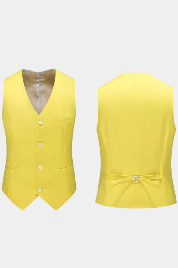 Yellow Notched Lapel Men Suits With Waistcoat Secondary image