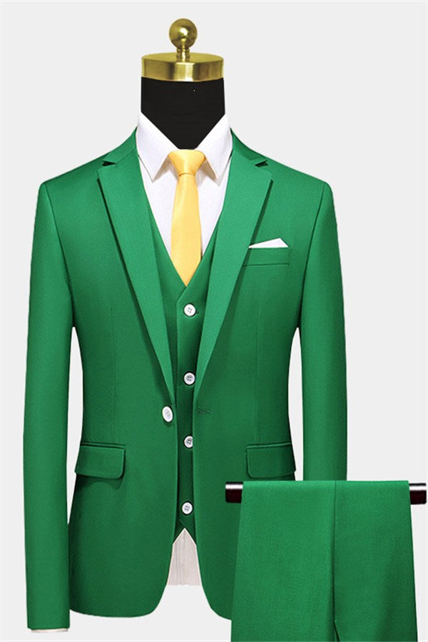 Green Notched Lapel Men Suits With Waistcoat
