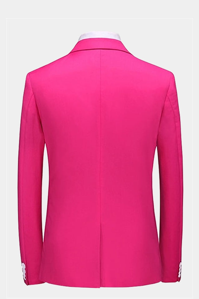Hot Pink Notched Lapel Men Suits With Waistcoat