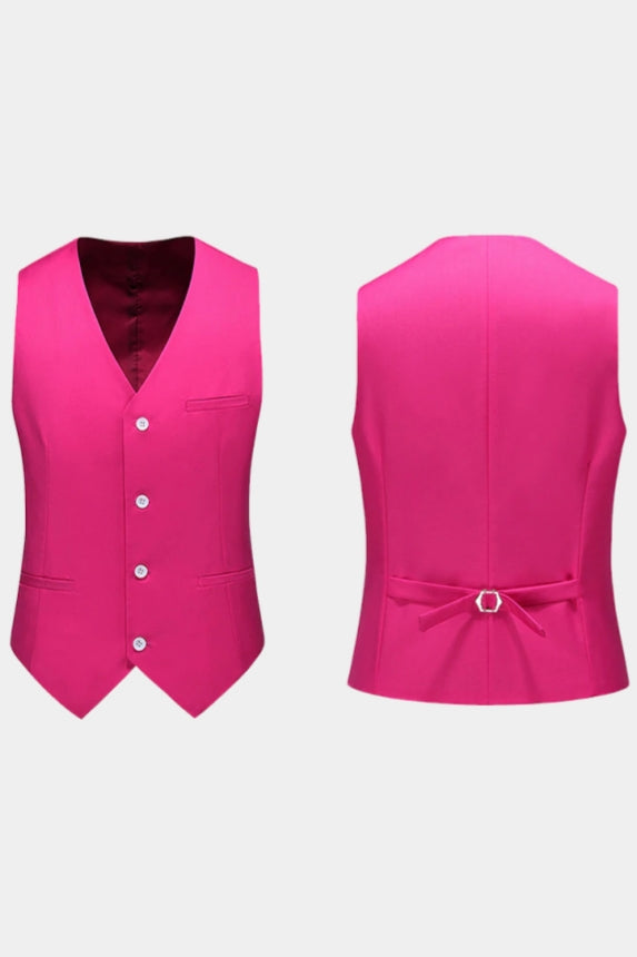 Hot Pink Notched Lapel Men Suits With Waistcoat