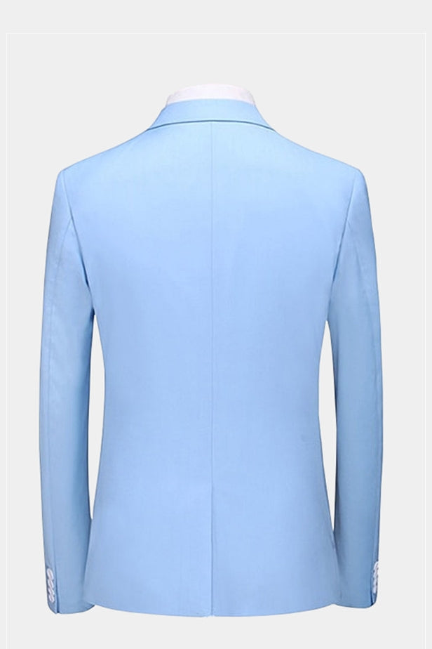 Sky Blue Notched Lapel Men Suits With Waistcoat